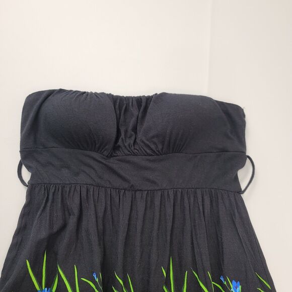 Y2K Strapless Babydoll Tunic Top Size Large Tropical‎ Floral Resort Festival - Picture 3 of 6